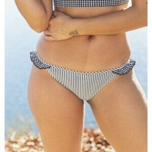 Aerie NWT Grey and White Stripe Seersucker Ruffle Bikini Bottom Size M
